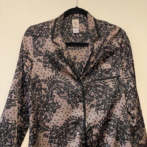 In Bloom 8 long sleeve pajama top button up cottagecore floral polka dot black - Picture 2 of 7